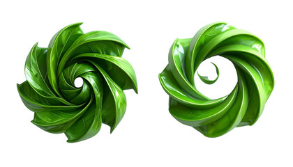 Green Leaves Swirl 3D Icon Set isolated on transparent background
