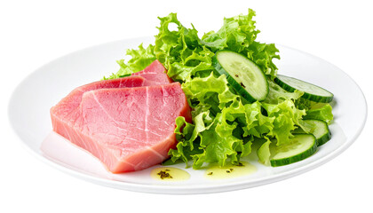Fototapeta premium Fresh Salmon Steak with Crisp Salad on White Background