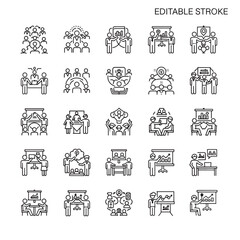 Set of business meeting icons thin line vector illustration for presentation isolated on white backg