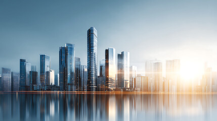 Modern City Skyline at Sunrise