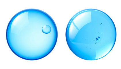 Two blue bubble spheres isolated on transparent background
