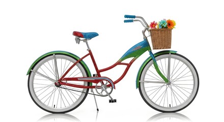 Charming Pastel Blue Ladies Bicycle with Woven Front Basket

Classic Vintage Cruiser Bike, Brown Leather Saddle, Isolated White