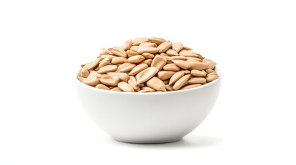 Sunflower seeds in a white bowl.