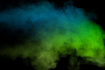 Blue and yellow steam on a black background.