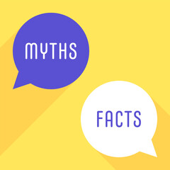 Flat Vector Myths and Facts Chat Bubbles on Yellow Background Concept Illustration
