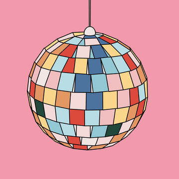Isolated Multicolor Party Lights Disco Ball Icon on Pink Background