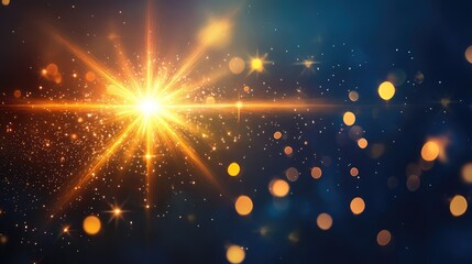 Luminous star with bright rays and shimmering sparkle, evoking a magical cosmic scene