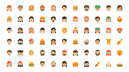 Naklejka premium Diverse Set of Avatar and Food Icons
