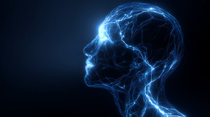 Human Head Silhouette Made of Data Lines