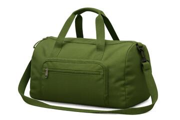 Naklejka premium Green canvas duffel bag featuring carrying handles and a detachable shoulder strap, useful for travel and fitness