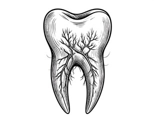 Detailed illustration of a human tooth with its internal root system
