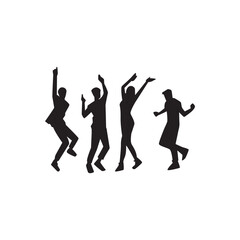 Dancing group silhouette. Four silhouettes dancing, perfect for event, nightlife, festival, and promo graphics.