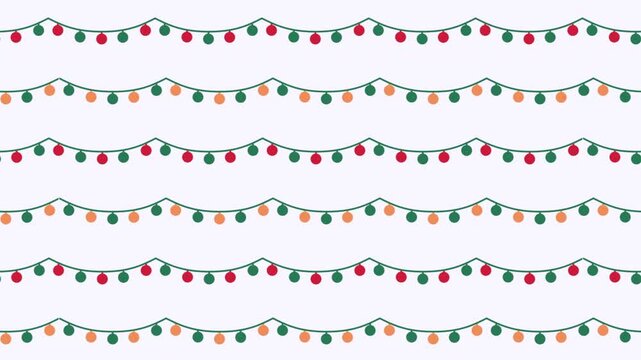 Seamless Christmas light garland pattern with red, green, and orange bulbs on a light gray background, perfect for festive wrapping, cards, and digital designs.