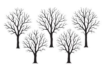 Obraz premium Bare Tree Silhouettes Black Winter Forest Illustration