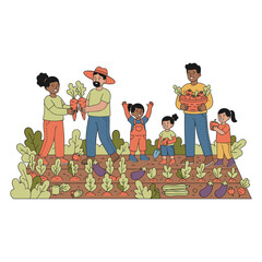 Family Harvesting Vector Illustration