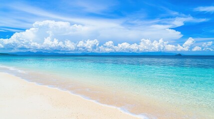Fototapeta premium Serene Beach Landscape with Turquoise Water and Blue Sky