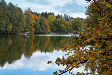 Fototapeta premium Calm Dreiburgensee lake reflecting