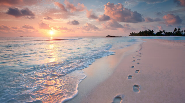 Sunset Beach with Footprints - Powered by Adobe