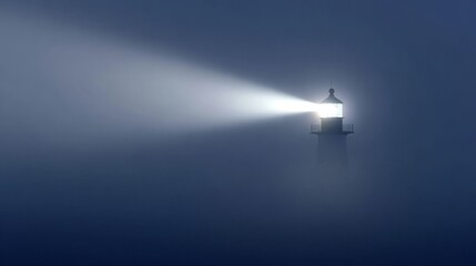 sailor. Lighthouse beam cutting through morning fog at a coastal maritime scene. travel magazines, destination branding, designed for outdoor magazines and nature guides, used by event planners.
