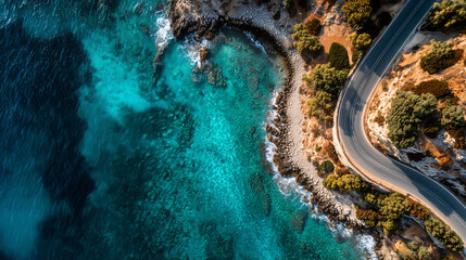Aerial View of Coastal Road and Ocean