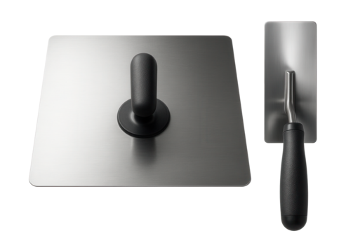 Hawk and trowel set for smooth plaster application in drywall projects.