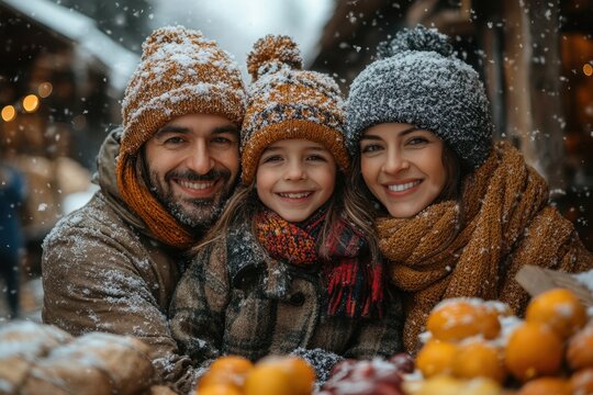 Couple poses in winter clothing for a photo.