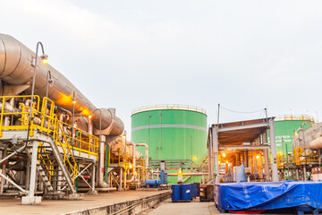 Demineralized water tank and multi effect desalination plant (MED) at industrial power plant. A...