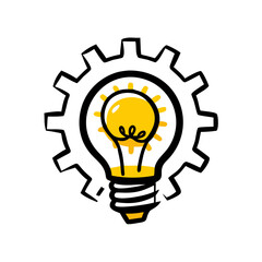 Light bulb with a gear symbolizing innovation and creativity in a bright style