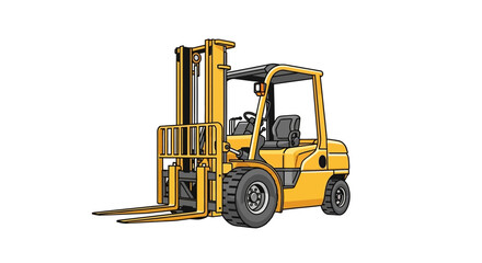 Vibrant Yellow Forklift Truck Illustration for Industrial Logistics and Warehouse Operations, Essential Material Handling Equipment for Shipping and Construction Sites