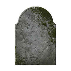 Weathered Stone Gravestone, with Green Moss Growth, cutout, PNG isolated on white or transparent background tombstone