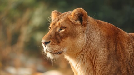 Obraz premium ferocity. Lioness portrait with intense gaze and detailed fur in golden savannah setting. wildlife magazines, conservation campaigns, designed for wildlife conservation campaigns. 