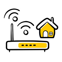 Wi-Fi router with signal waves and a home symbolizing connectivity in a modern style