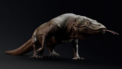 Megalania of background. 3d model rendering