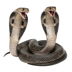 Two Cobra Snakes, With Open Mouths and Tongues Extended, cutout, PNG isolated on white or transparent background