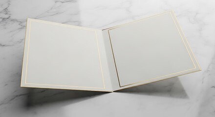 Elegant open menu card on marble surface with soft shadows, perfect for dining or event settings