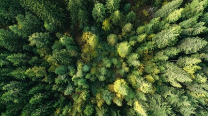 Fototapeta premium arboreal. Aerial view of a lush green forest canopy under natural sunlight, radiating tranquility and beauty. travel magazines, destination branding, designed for outdoor magazines and nature guides. 