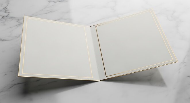 Elegant open menu card on marble surface with soft shadows, perfect for dining or event settings - Powered by Adobe