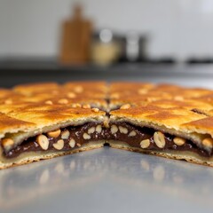 Indonesian sweet martabak dessert cooked on a pan with rich fillings.