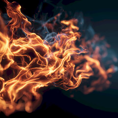 Vibrant flames dancing against a dark background, creating a dramatic and intense atmosphere.