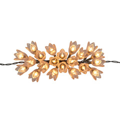 Cluster of illuminated tulip-shaped fairy lights, with warm white glow, cutout, PNG isolated on white or transparent background