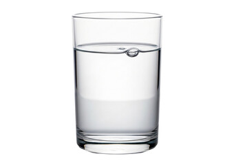 Clear glass filled with water and a single bubble isolated on transparent background