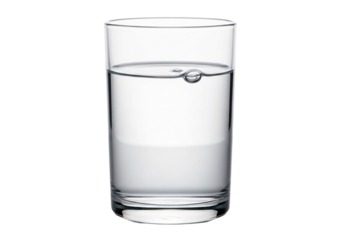 Clear glass filled with water and a single bubble isolated on transparent background