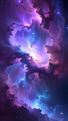 Digital painting of swirling nebula, vibrant colors and stars
