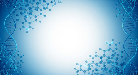 Dna Double Helix and Molecular Structures on Blue Gradient Background