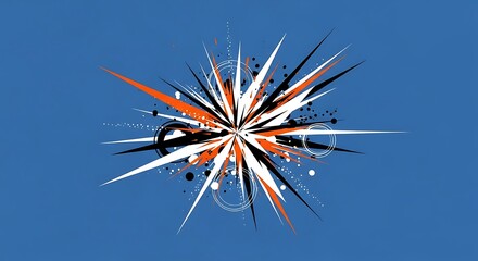 Energetic Abstract Vector Burst Orange White Black Shards Exploding on Vibrant Blue Background Modern Graphic Art.