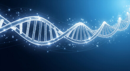 Glowing Dna Helix Structure with Particles Floating in Blue Digital Space