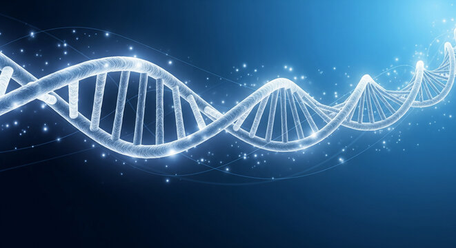 Glowing Dna Helix Structure with Particles Floating in Blue Digital Space