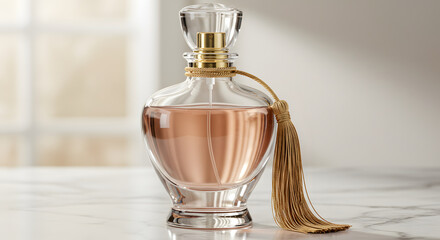 elegant glass perfume bottle with decorative tassel accent