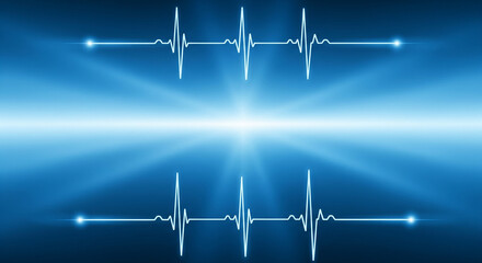 Digital Heartbeat Pulse Lines Reflecting on Blue Light Background