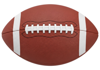 A brown american football with white stripes, isolated on transparent background